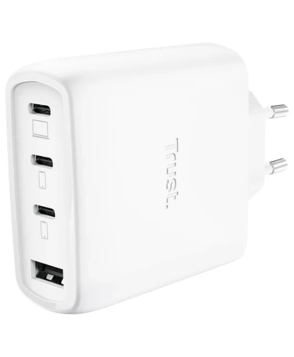 Trust Φορτιστής Χωρίς Καλώδιο GaN με Θύρα USB-A και 3 Θύρες USB-C 65W Λευκός (Maxo) 26068