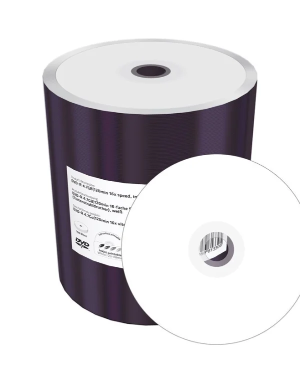 Dvd-r 4.7gb|120min 16x Speed, Inkjet Fullsurface Printable, Shrink 100 MR413-SHRINK