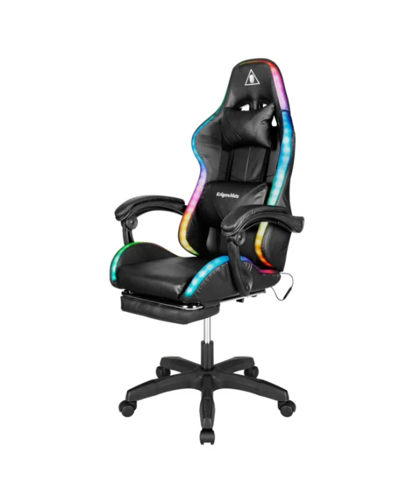 Kruger & Matz Warrior GX-150 Καρέκλα Gaming Δερματίνης με RGB Φωτισμό και Υποπόδιο Μαύρη LEC-KM0790-BLED