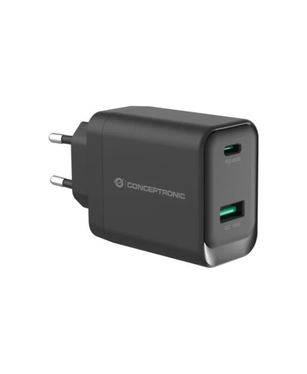 Conceptronic Φορτιστής Χωρίς Καλώδιο GaN με Θύρα USB-A και Θύρα USB-C 45W Power Delivery / Quick Charge 3.0 Μαύρος (ALTHEA20B45)