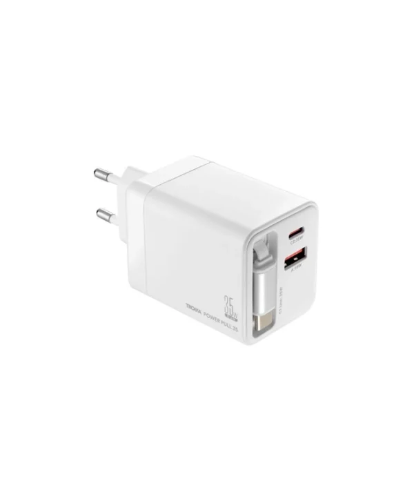 Troika Φορτιστής Χωρίς Καλώδιο GaN με Θύρα USB-A και Θύρα USB-C 35W Power Delivery Λευκός (Power Pull 35) CHA35/WH