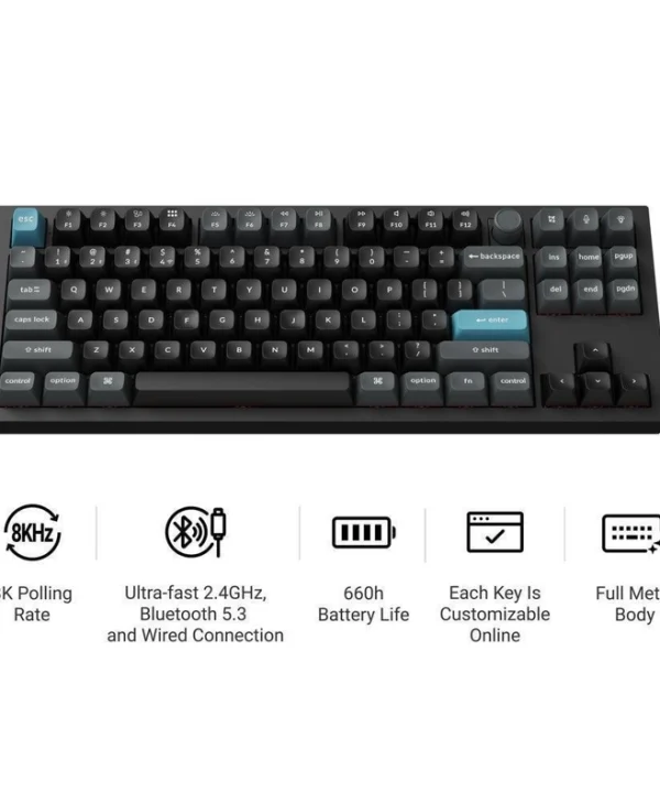 Keychron Q3 Ultra 8K Q3U-M3 Ασύρματο Gaming Μηχανικό Πληκτρολόγιο Tenkeyless με Keychron Silk POM Brown διακόπτες και RGB φωτισμό (Αγγλικό US)