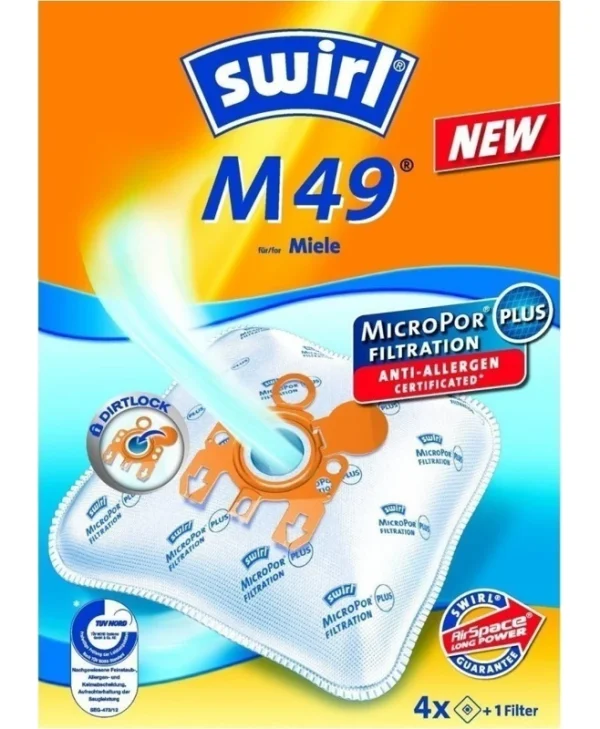 Swirl M49 Σακούλες Σκούπας 4τμχ Συμβατή με Σκούπα Miele 191468