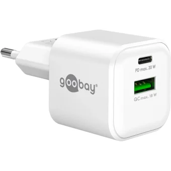 Goobay Φορτιστής Χωρίς Καλώδιο GaN με Θύρα USB-A και Θύρα USB-C 20W Power Delivery Λευκός (79621)