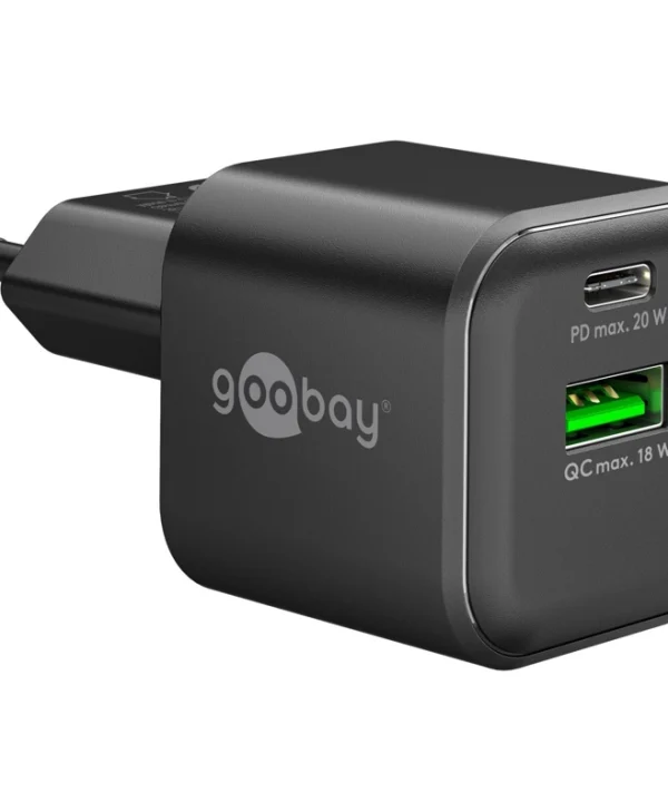 Goobay Φορτιστής Χωρίς Καλώδιο GaN με Θύρα USB-A και Θύρα USB-C 20W Power Delivery Μαύρος (79620)