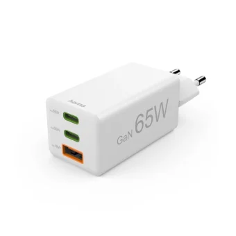 HAMA Φορτιστής Χωρίς Καλώδιο GaN με Θύρα USB-A και 2 Θύρες USB-C 65W Power Delivery Λευκός (00201996) O4047443516565