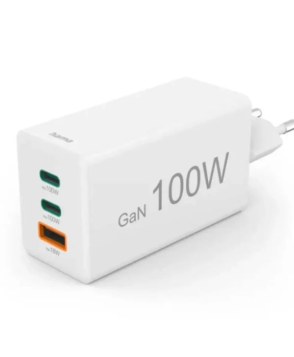 HAMA Φορτιστής Χωρίς Καλώδιο GaN με Θύρα USB-A και 2 Θύρες USB-C 100W Power Delivery Λευκός (201997) 100488552