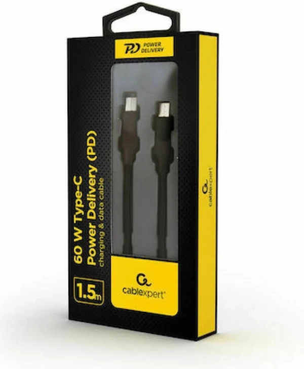 Cablexpert Braided USB 2.0 Cable USB-C male - USB-C 60W PD Μαύρο 1.5m CC-USB2-CMCM60-1.5M