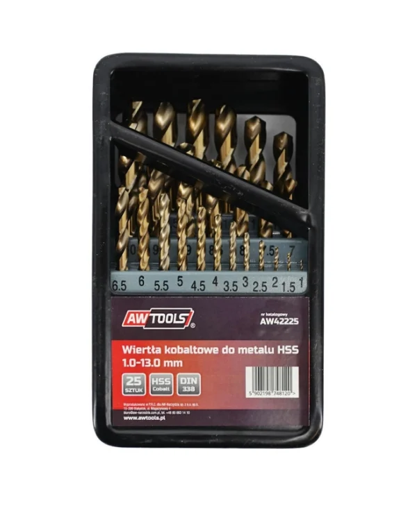 AWTools Σετ 25 Διαμαντοτρύπανα Κοβαλτίου με Κυλινδρικό Στέλεχος για Μέταλλο AW42225