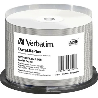 Verbatim Εγγράψιμα DVD+R 8x Dual Layer Printable 8.5GB Cake Box 50τμχ 43754