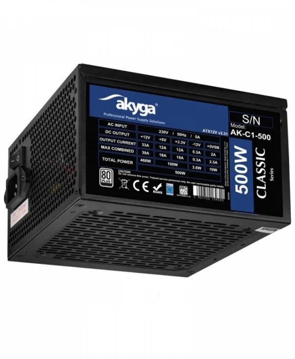 Akyga 500W Μαύρο Τροφοδοτικό Υπολογιστή Full Wired 80 Plus Standard (AK-C1-500)