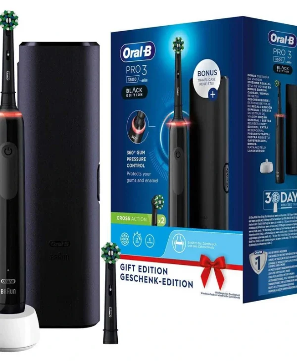 Oral-B Pro 3 3500 Ηλεκτρική Οδοντόβουρτσα με Χρονομετρητή, Αισθητήρα Πίεσης και Θήκη Ταξιδίου Black 759912