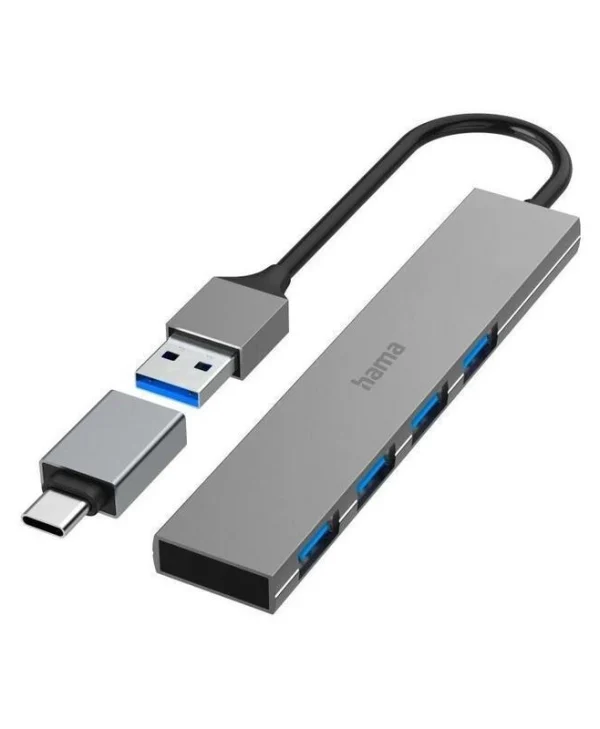 HAMA 200141 Hub 4 Θυρών USB 3.0 με σύνδεση USB-A / USB-C Γκρι 00200141