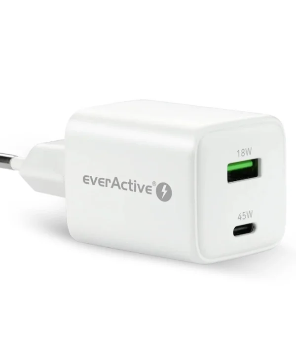 everActive Φορτιστής Χωρίς Καλώδιο GaN με Θύρα USB-A και Θύρα USB-C 45W Power Delivery Λευκός (SC-450Q)