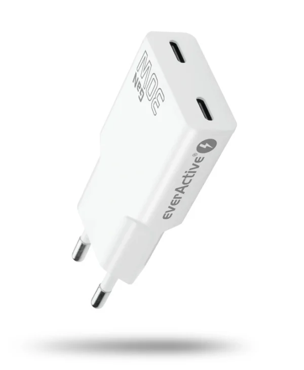 everActive Φορτιστής Χωρίς Καλώδιο GaN με 2 Θύρες USB-C 30W Power Delivery / Quick Charge 3.0 Λευκός (SC-385Q)