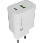Natec Φορτιστής Χωρίς Καλώδιο με Θύρα USB-A και Θύρα USB-C 20W Power Delivery / Quick Charge 3.0 Λευκός (NUC-2396)