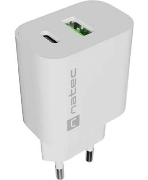 Natec Φορτιστής Χωρίς Καλώδιο με Θύρα USB-A και Θύρα USB-C 20W Power Delivery / Quick Charge 3.0 Λευκός (NUC-2396)