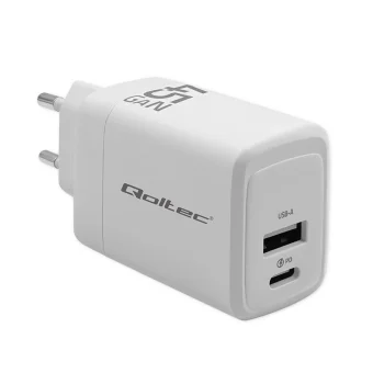 Qoltec Φορτιστής Χωρίς Καλώδιο GaN με Θύρα USB-A και Θύρα USB-C 45W Power Delivery / Quick Charge 3.0 Λευκός (51825)