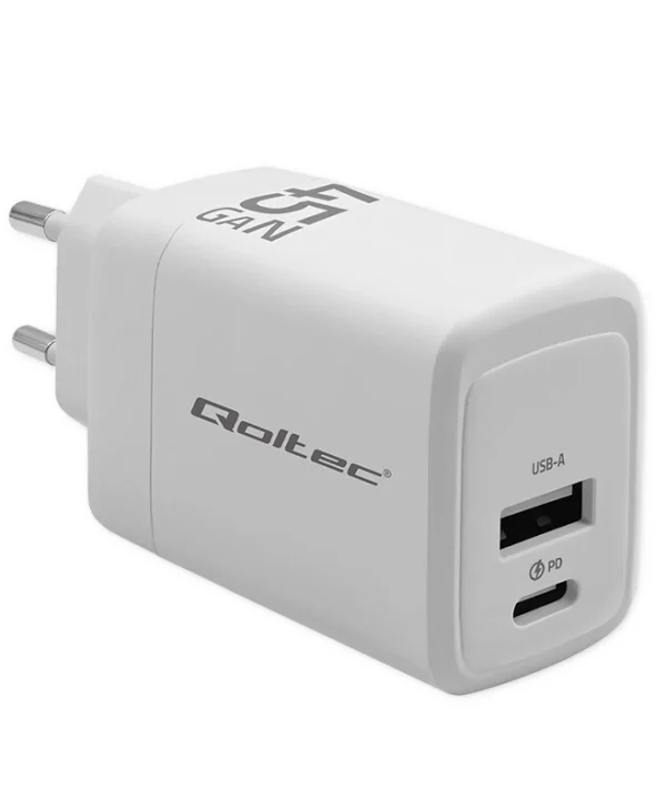 Qoltec Φορτιστής Χωρίς Καλώδιο GaN με Θύρα USB-A και Θύρα USB-C 45W Power Delivery / Quick Charge 3.0 Λευκός (51825)