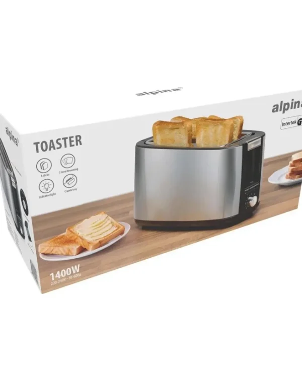 Alpina Appliances Φρυγανιέρα 2 Θέσεων 1400W Inox ALP-SI-22909