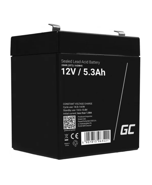 Green Cell Μπαταρία UPS με Χωρητικότητα 5.3Ah και Τάση 12V AGM45 1τμχ