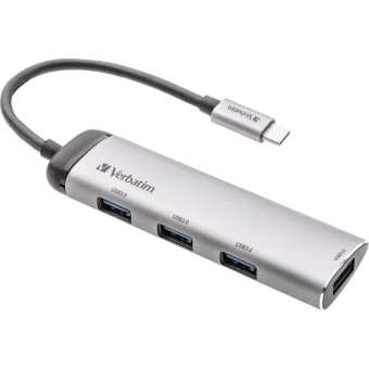 Verbatim V7 Hub 4 Θυρών USB 3.0 με σύνδεση USB-C Ασημί 49147
