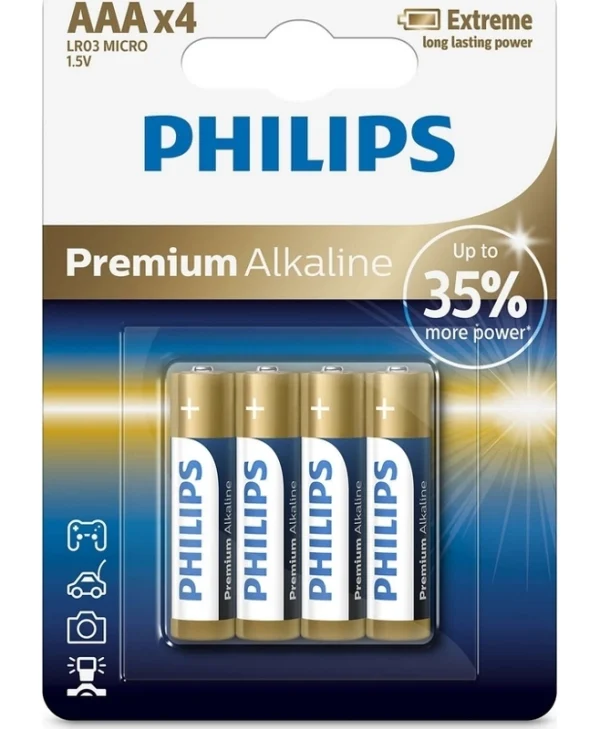 Philips Premium Αλκαλικές Μπαταρίες AAA 1.5V 4τμχ Phil-LR03M4B/10
