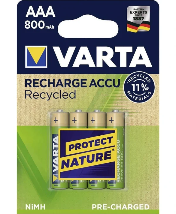 Varta Recharge Accu Recycled Επαναφορτιζόμενες Μπαταρίες AAA Ni-MH 800mAh 1.2V 4τμχ 56813 101 404