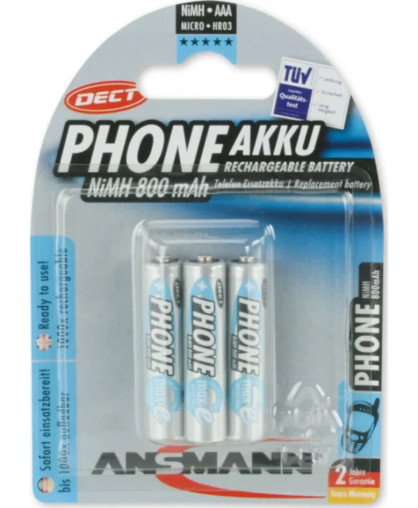 Ansmann Phone Επαναφορτιζόμενες Μπαταρίες AAA Ni-MH 800mAh 1.2V 3τμχ 5030142