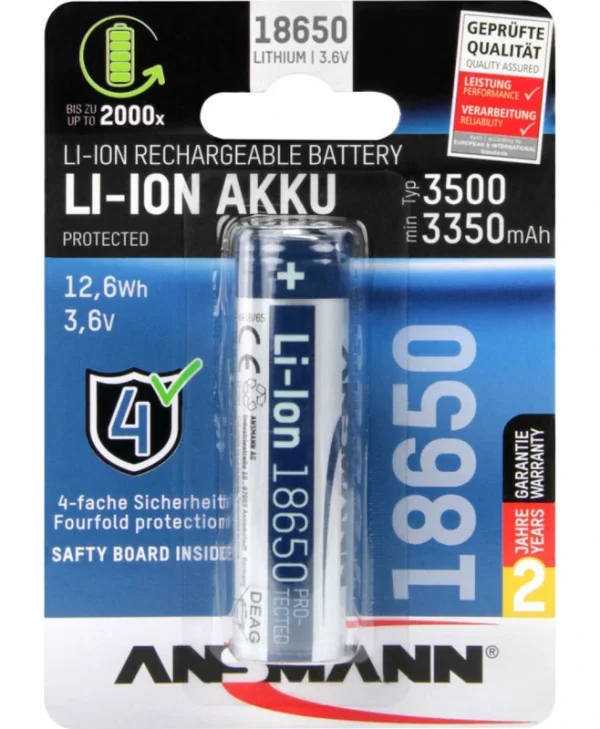 Ansmann Επαναφορτιζόμενη Μπαταρία 18650 Li-ion 3500mAh 3.6V 1τμχ 1307-0001