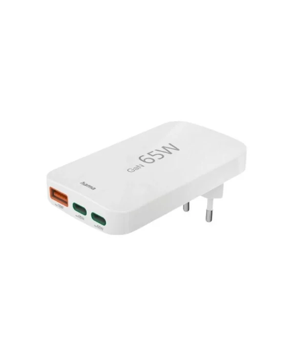 HAMA Φορτιστής Χωρίς Καλώδιο GaN με Θύρα USB-A και 2 Θύρες USB-C 65W Power Delivery / Quick Charge 3.0 Λευκός (201976)