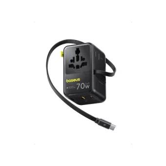 Baseus Enercore Cg11 Network Charger 70w Universal Network Adapter 2 X Ac 2 X Usb 2 X Usb Type-c Retractable Usb Type-c Cable Black "e0307e00" Includes Vat 0.18lei 6932172696474 E0307E00