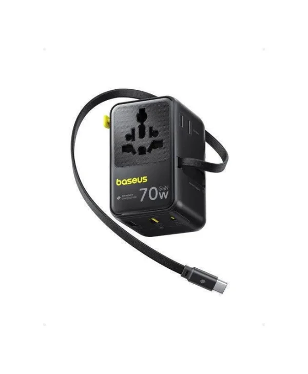 Baseus Enercore Cg11 Network Charger 70w Universal Network Adapter 2 X Ac 2 X Usb 2 X Usb Type-c Retractable Usb Type-c Cable Black "e0307e00" Includes Vat 0.18lei 6932172696474 E0307E00