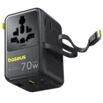 Baseus Enercore Cg11 Network Charger 70w Universal Network Adapter 2 X Ac 2 X Usb 2 X Usb Type-c Retractable Usb Type-c Cable Black "e0307e00" Includes Vat 0.18lei 6932172696474 E0307E00 - Image 3
