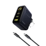 Baseus Φορτιστής GaN με Θύρα USB-A και 2 Θύρες USB-C και Καλώδιο USB-C - USB-C 100W Power Delivery Μαύρος (PicoGo AE21) E0121B00