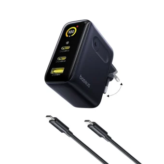 Baseus Φορτιστής GaN με Θύρα USB-A και 2 Θύρες USB-C και Καλώδιο USB-C - USB-C 100W Power Delivery Μαύρος (PicoGo AE21) E0121B00