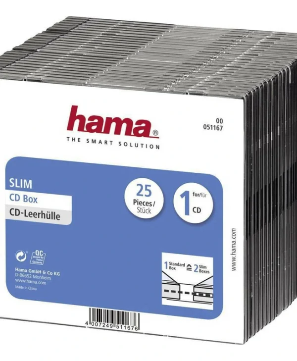 HAMA CD Box Slim για 1 Δίσκο με Διάφανη Πρόσοψη σε Μαύρο Χρώμα 25τμχ 51167