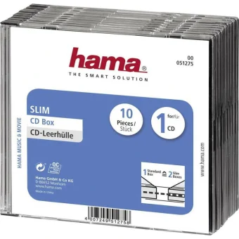 HAMA CD Box για 1 Δίσκο με Διάφανη Πρόσοψη σε Μαύρο Χρώμα 10τμχ 51275