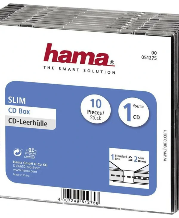 HAMA CD Box για 1 Δίσκο με Διάφανη Πρόσοψη σε Μαύρο Χρώμα 10τμχ 51275
