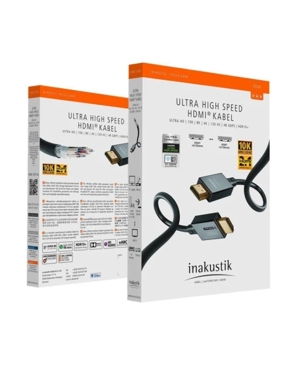 Inakustik HDMI 2.1 Ultra High Speed 48Gbps 4K 120Hz HDR VRR Cable HDMI male - HDMI male 3m Μαύρο 00324630