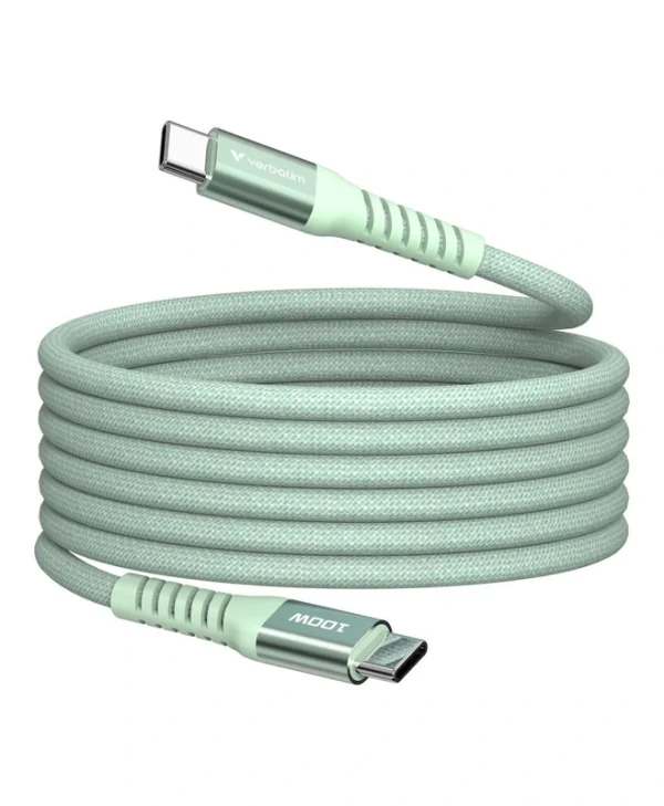 Verbatim Braided / Magnetic / Spiral USB 2.0 Cable USB-C male - USB-C 100W PD Πράσινο 1.2m 31855
