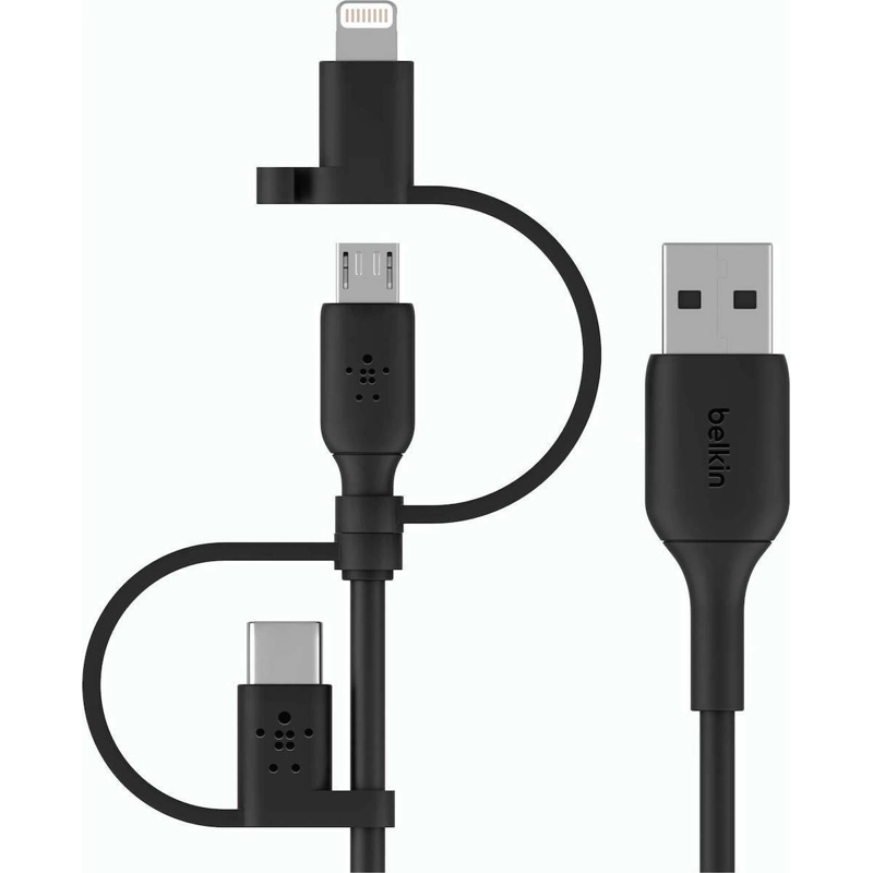 1 Belkin Regular USB to Lightning / Type-C / micro USB Cable Μαύρο 1m (CAC001BT1MBK) - Image 1