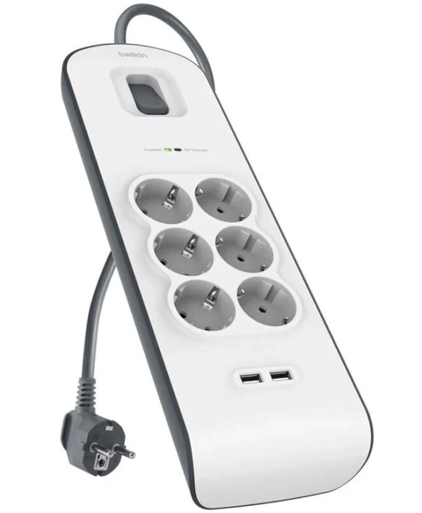 Belkin Πολύπριζο Aσφαλείας 6 Θέσεων με Καλώδιο 2m BSV604VF2M-V2