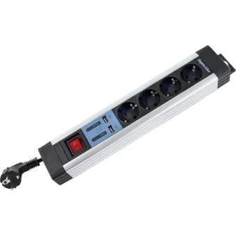 REV Πολύπριζο 4 Θέσεων με 2 USB-A, Διακόπτη και Καλώδιο 2.2m 0014438713