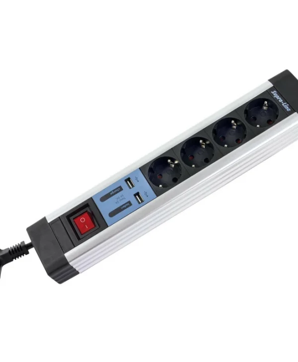 REV Πολύπριζο 4 Θέσεων με 2 USB-A, Διακόπτη και Καλώδιο 2.2m 0014438713