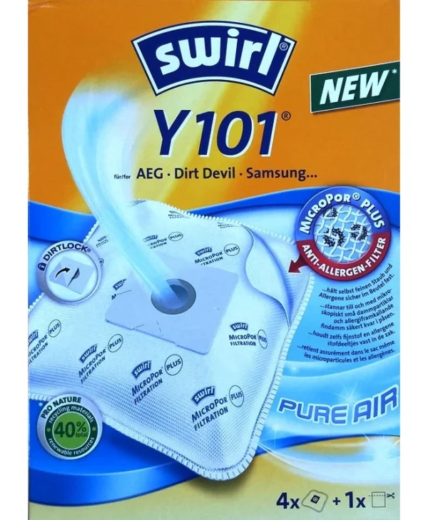 Swirl Y101 Σακούλες Σκούπας 4τμχ Συμβατή με Σκούπα AEG / Dirt Devil / Samsung 188123