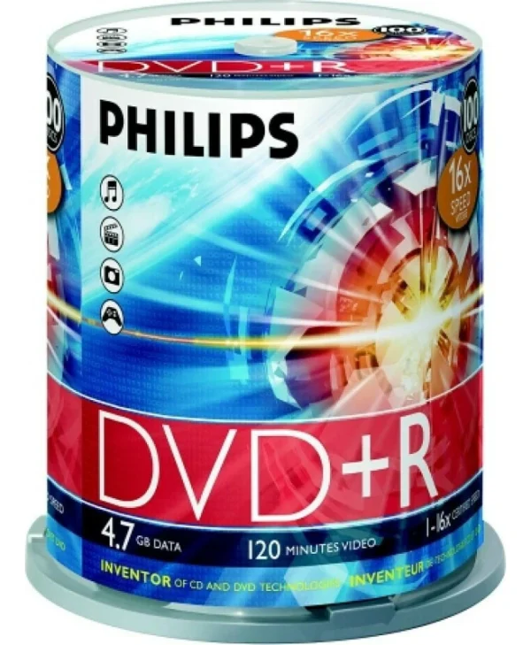 Philips Εγγράψιμα DVD+R 16x 4.7GB Cake Box 100τμχ DR4S6B00F/00