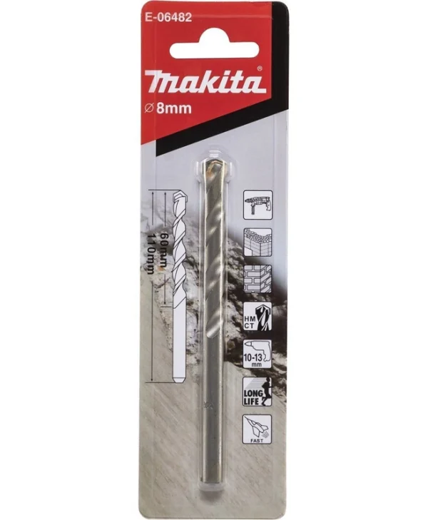 Makita Τρυπάνι Καρβιδίου με Κυλινδρικό Στέλεχος για Δομικά Υλικά 8x110mm E-06482