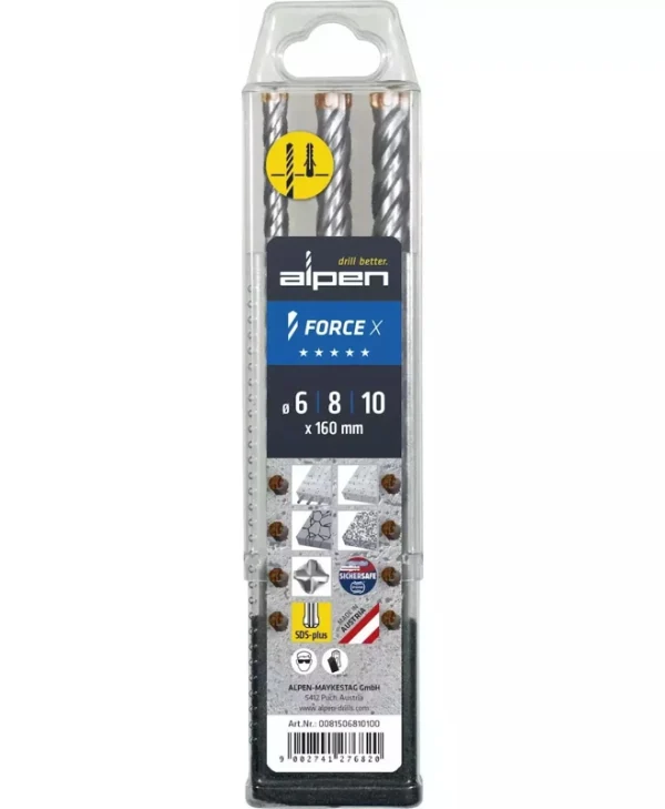 Alpen Drills X Box Σετ 3 Τρυπάνια Καρβιδίου με SDS Plus Στέλεχος για Δομικά Υλικά 81506810100