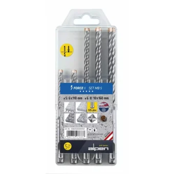 Alpen Drills Σετ 5 Τρυπάνια Καρβιδίου με SDS Plus Στέλεχος για Δομικά Υλικά 80500005100